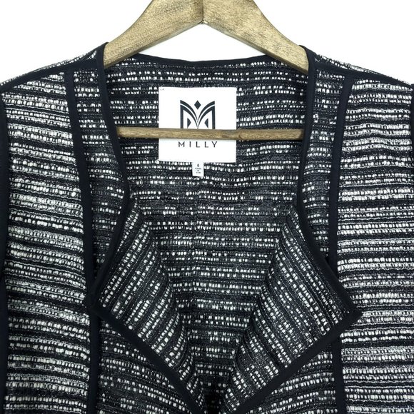 Milly Black White Tweed Open Front Blazer Jacket - Picture 2 of 6